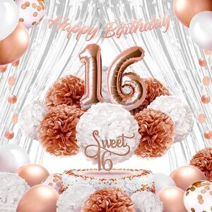 EpiqueOne 41-Piece Rose Gold Sweet 16 Birthday Decoration for Girls